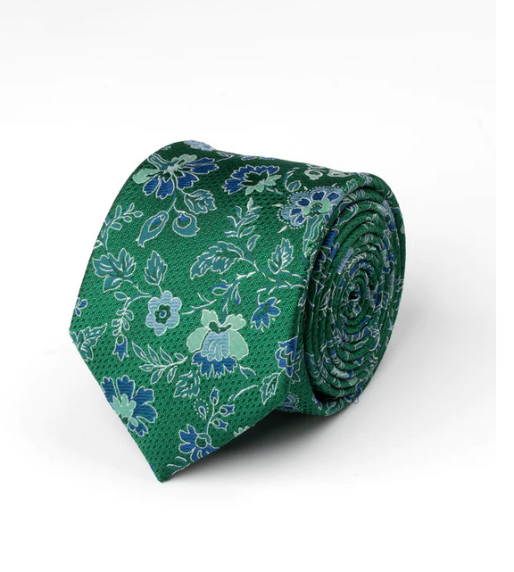 James Harper Green Floral Tie