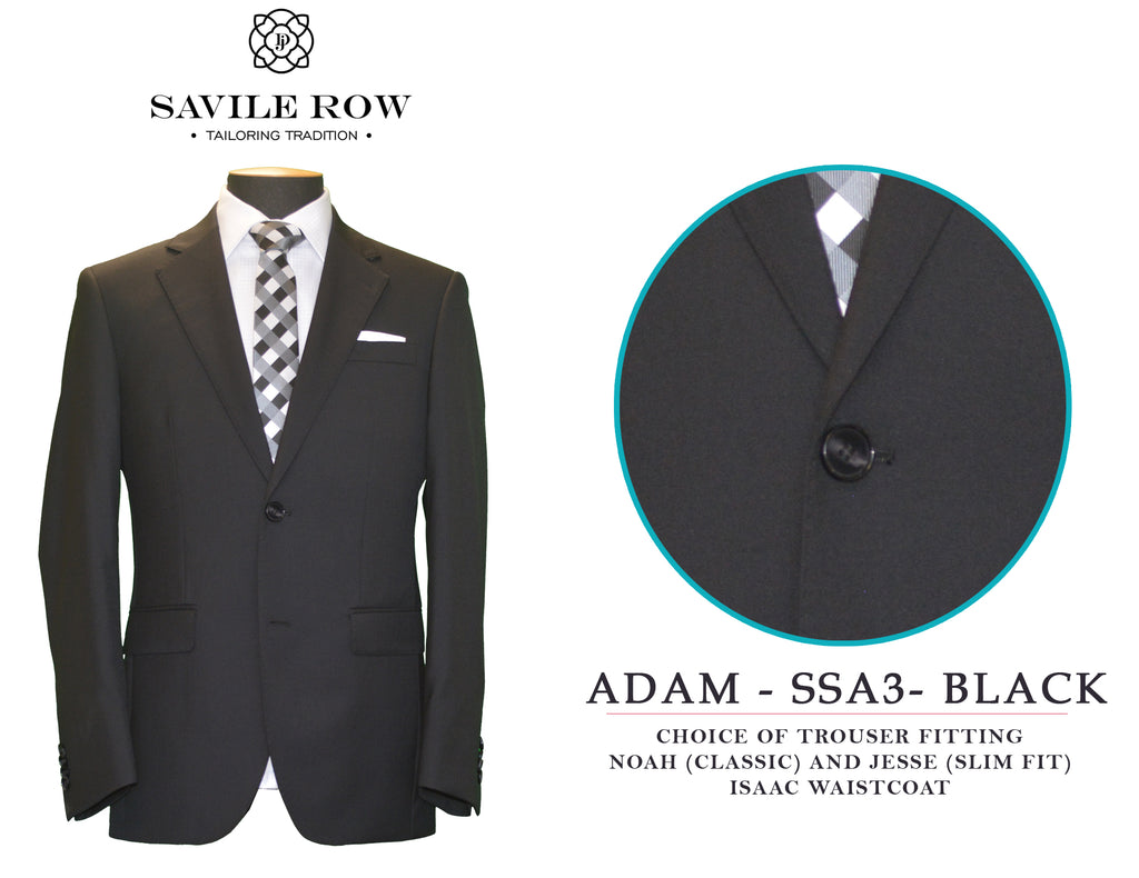 Savile Row Classic Plain Black Suit SSA3