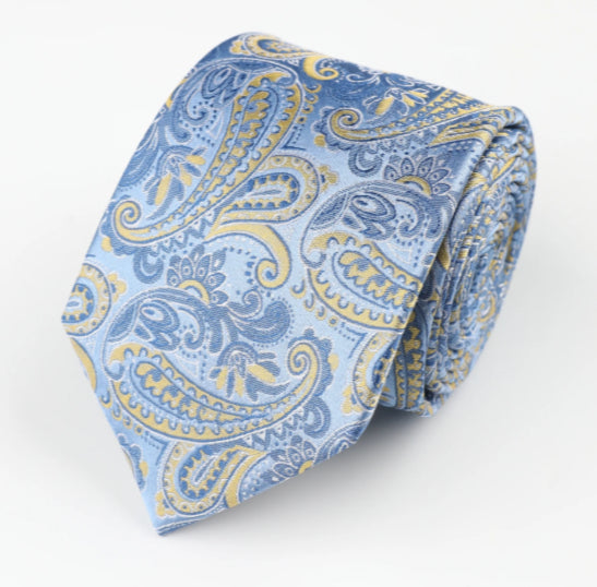 Blue Yellow Silk Paisley Tie
