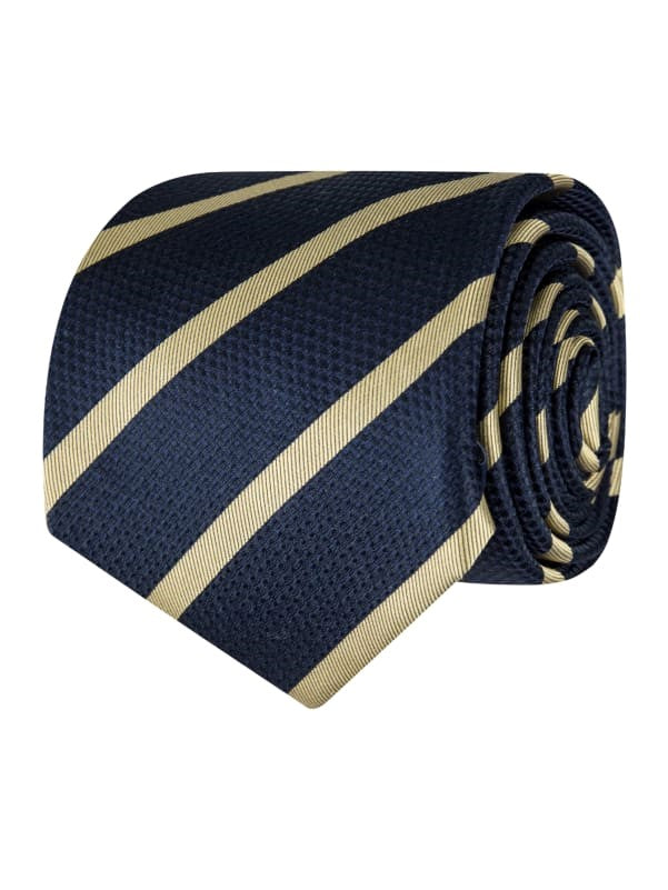 Abelard Navy Yellow Stripe Silk Tie