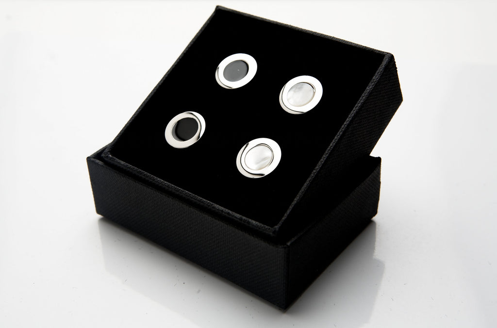 BLACK/MOTHER OF PEARL DOUBLE INTERCHANGEABLE ROUND CUFFLINKS