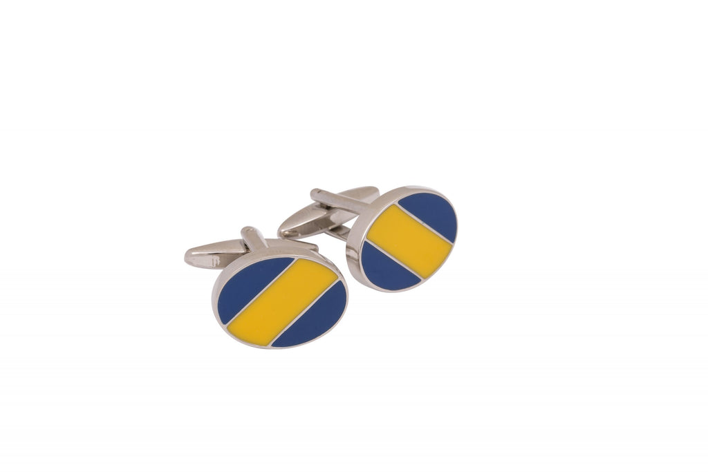 BLUE + YELLOW STRIPED ENAMEL CUFFLINKS