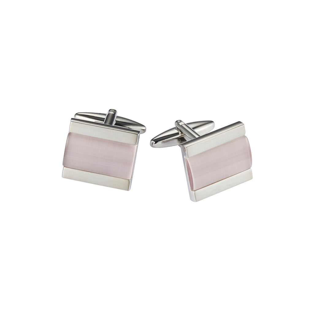 BRUSHED RHODIUM LILAC SQUARE CAT’S EYE CUFFLINKS