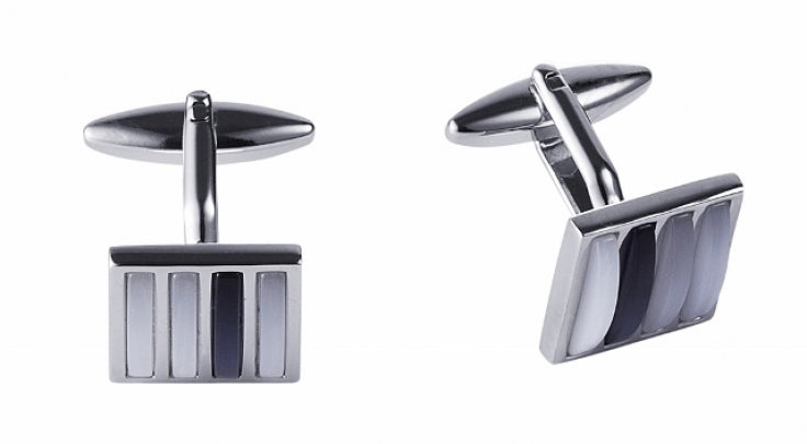 BLACK/WHITE STRIPED CAT’S EYE CUFFLINKS