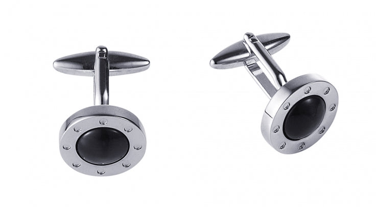 BLACK ROUND CAT’S EYE CUFFLINKS