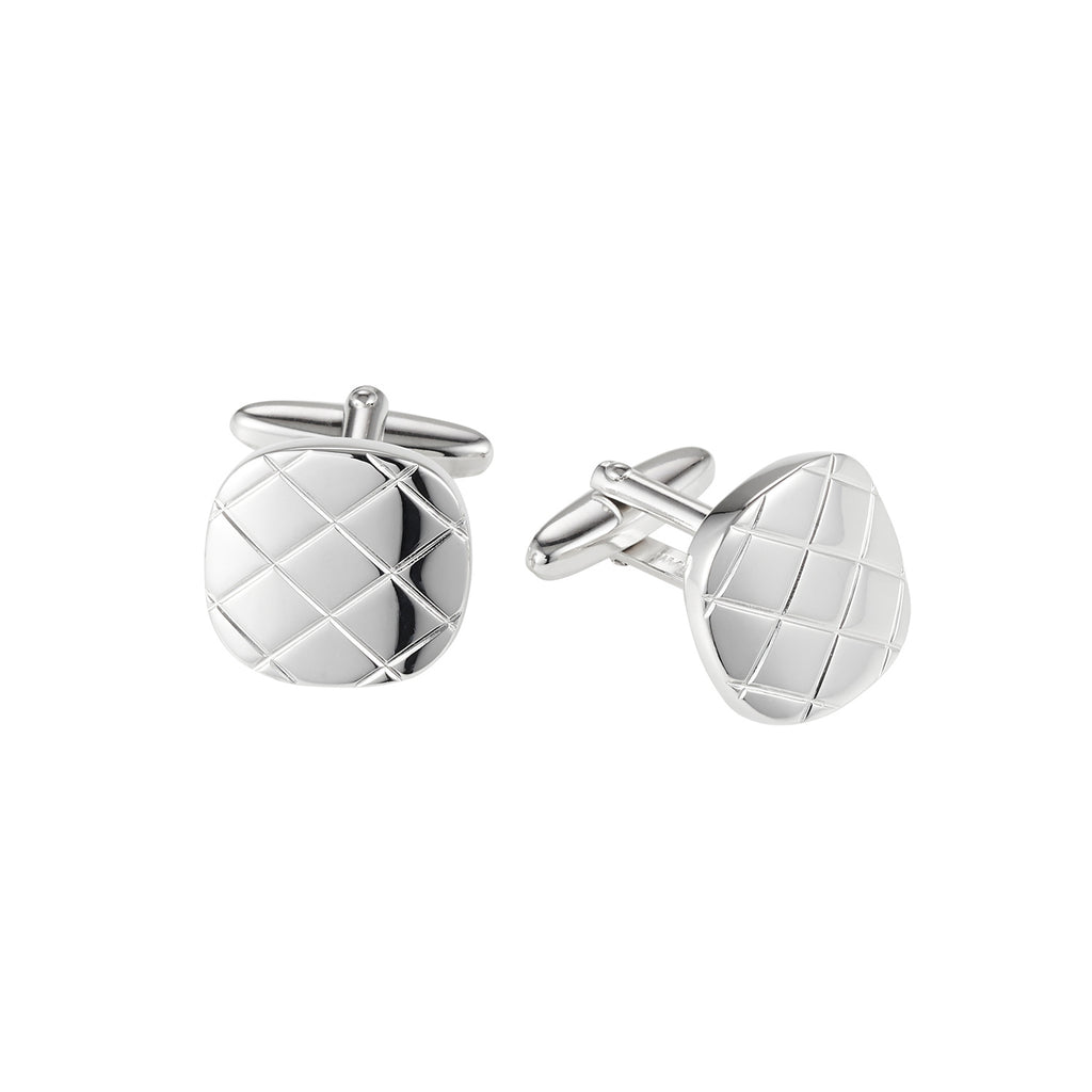 BRUSHED RHODIUM PLATED CRISS-CROSS PATTERNED CUFFLINKS