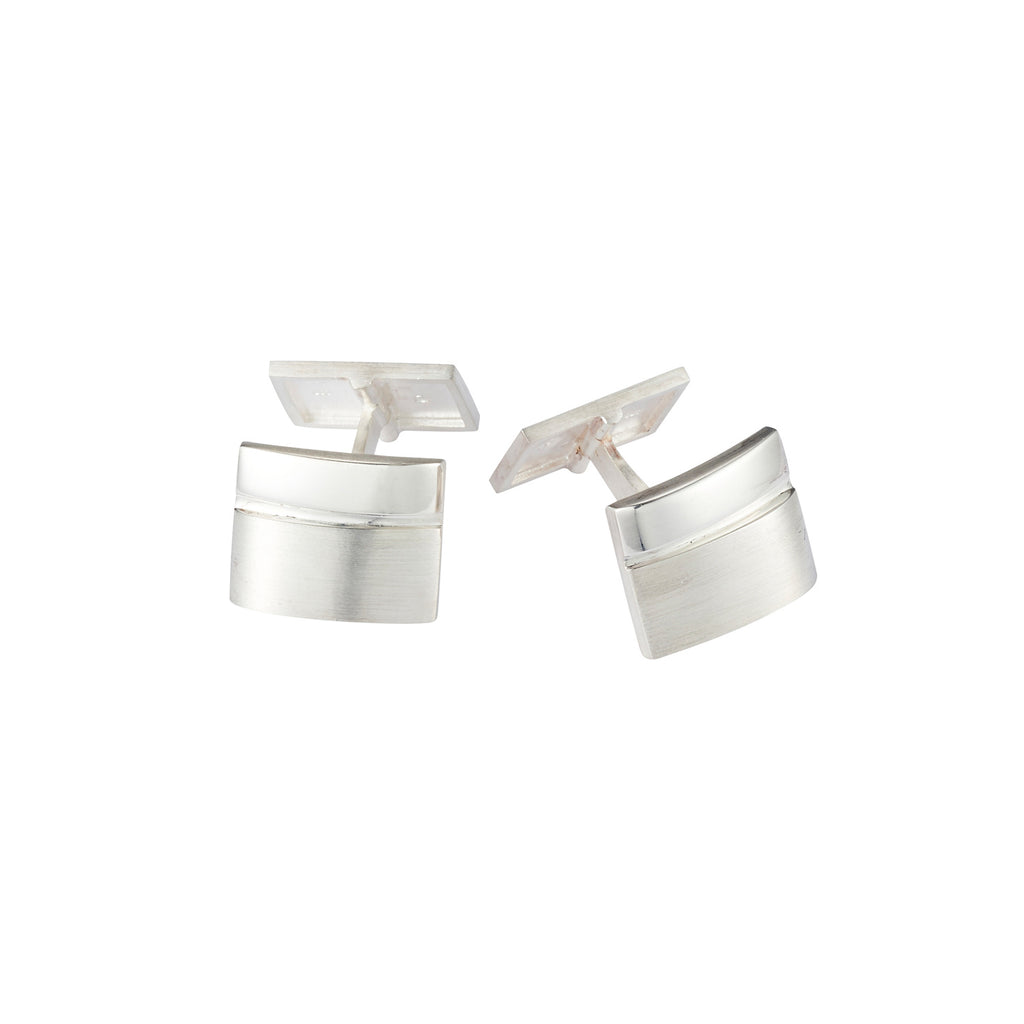 BRUSHED + POLISHED RHODIUM PLATED STERLING SILVER CUFFLINKS