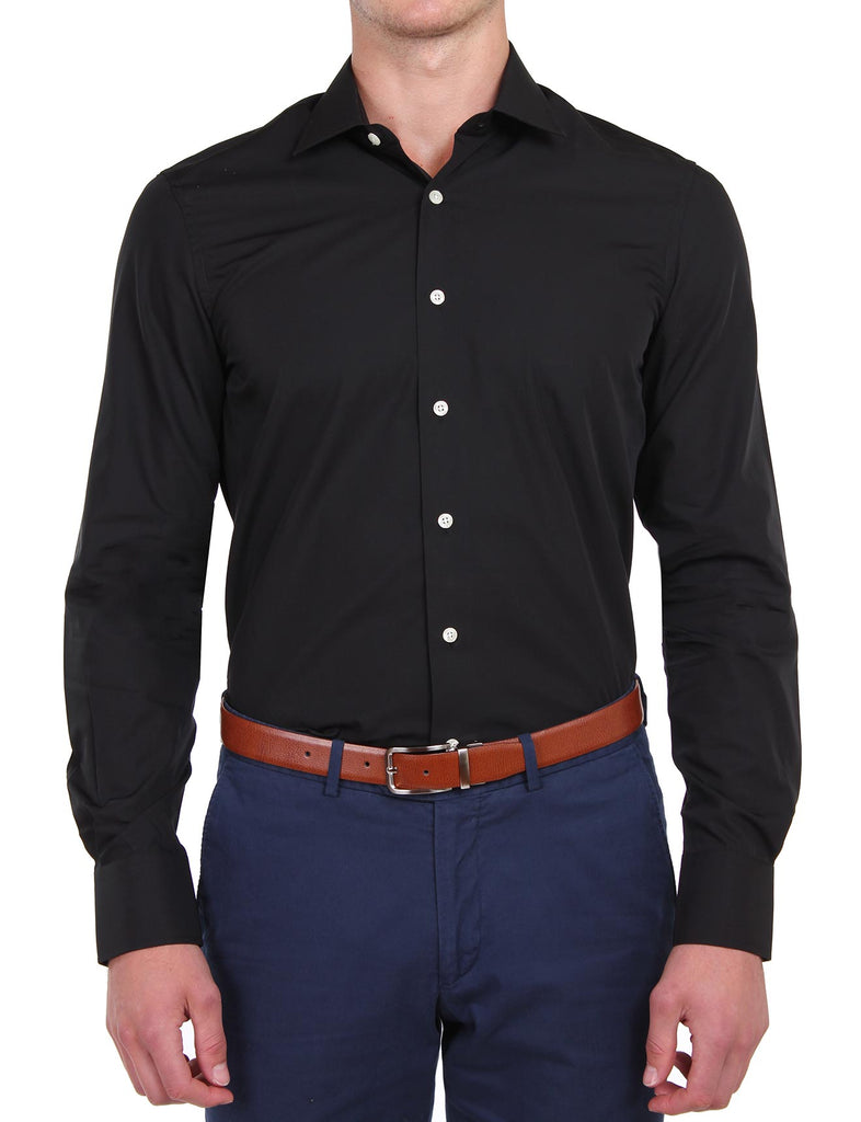 HARDY AMIES BLACK POPLIN BUSINESS SHIRT (SLIM FIT)