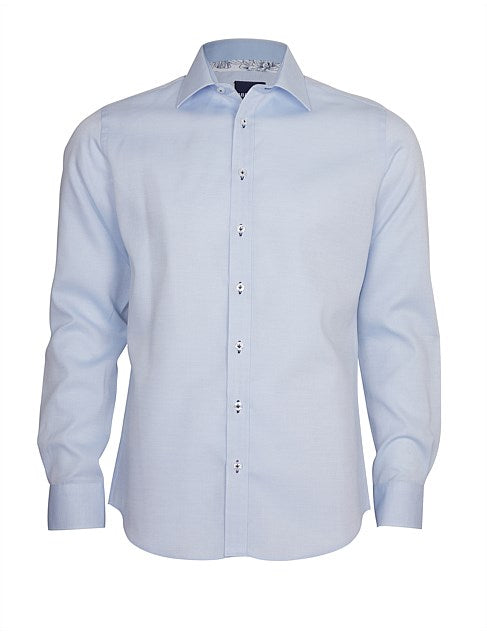 ABELARD WAFFLE DOBBY LS SHIRT BLUE