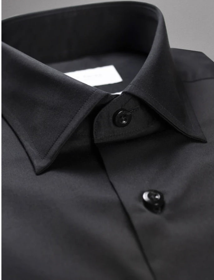 HARDY AMIES BLACK POPLIN BUSINESS SHIRT (SLIM FIT)