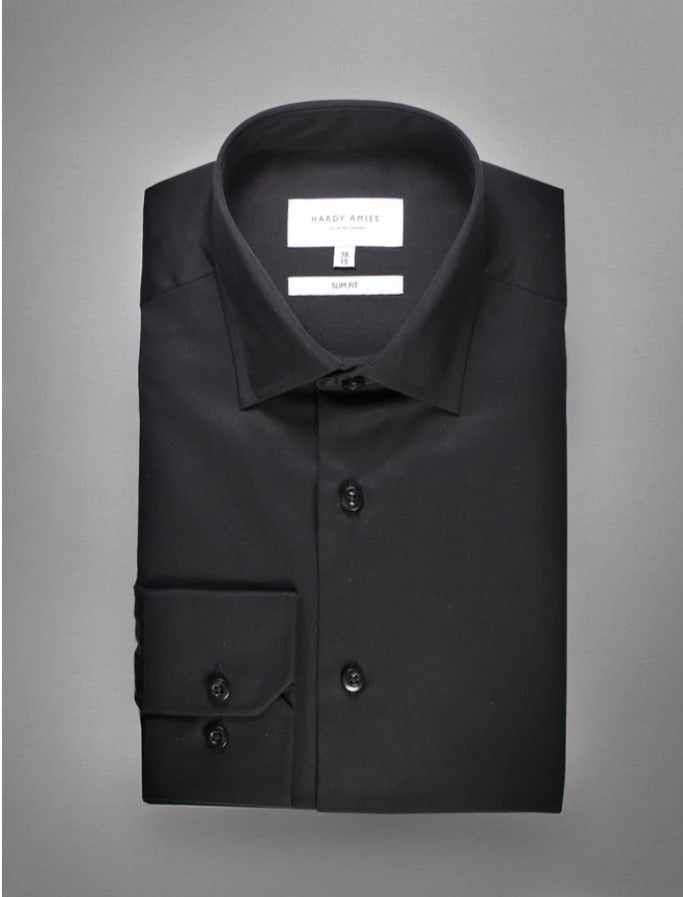 HARDY AMIES BLACK POPLIN BUSINESS SHIRT (SLIM FIT)