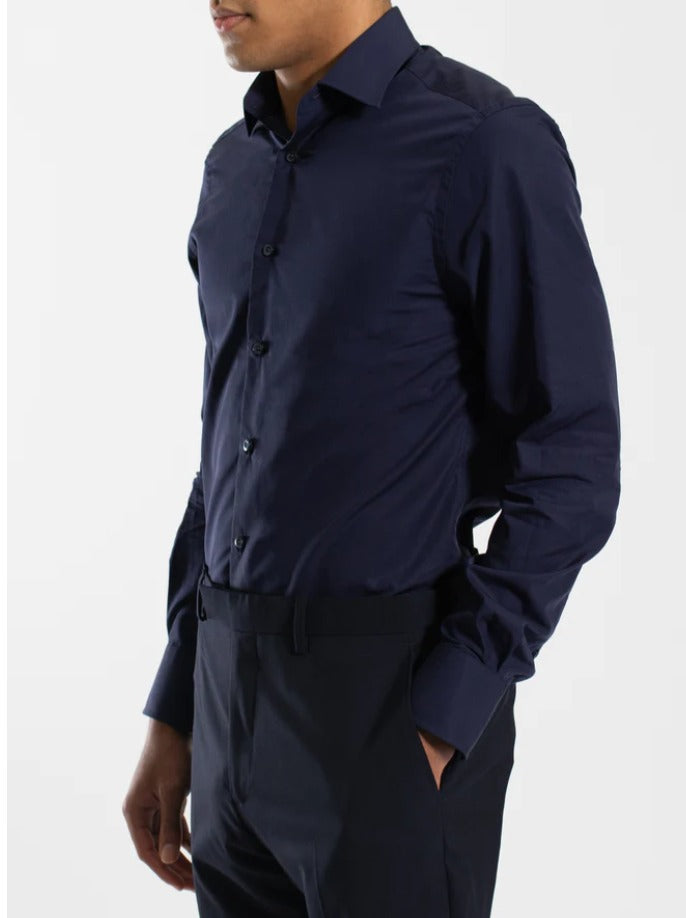 HARDY AMIES NAVY POPLIN BUSINESS SHIRT (SLIM FIT)