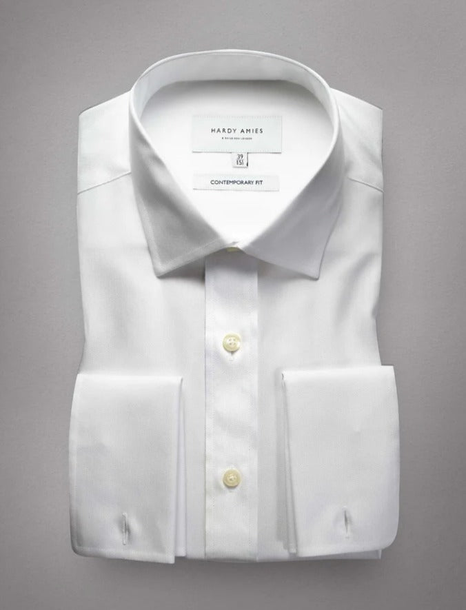 Hardy Amies White Herringbone Contemporary Fit Shirt