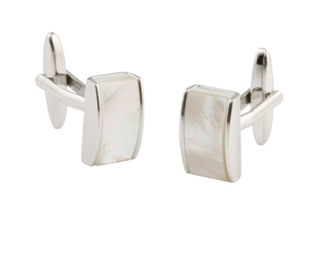 Buckle Nickel Polished. Mother of Pearl. Rectangular. Cufflinks