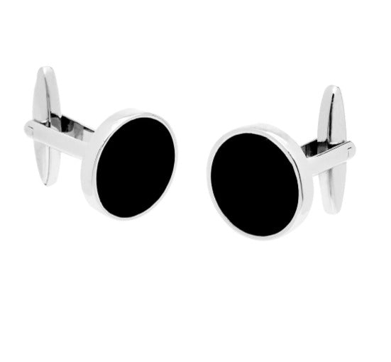 Buckle  Nickel Polished. Onyx. Round. Cufflinks