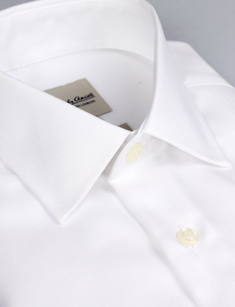 Hardy Amies White Herringbone Contemporary Fit Shirt