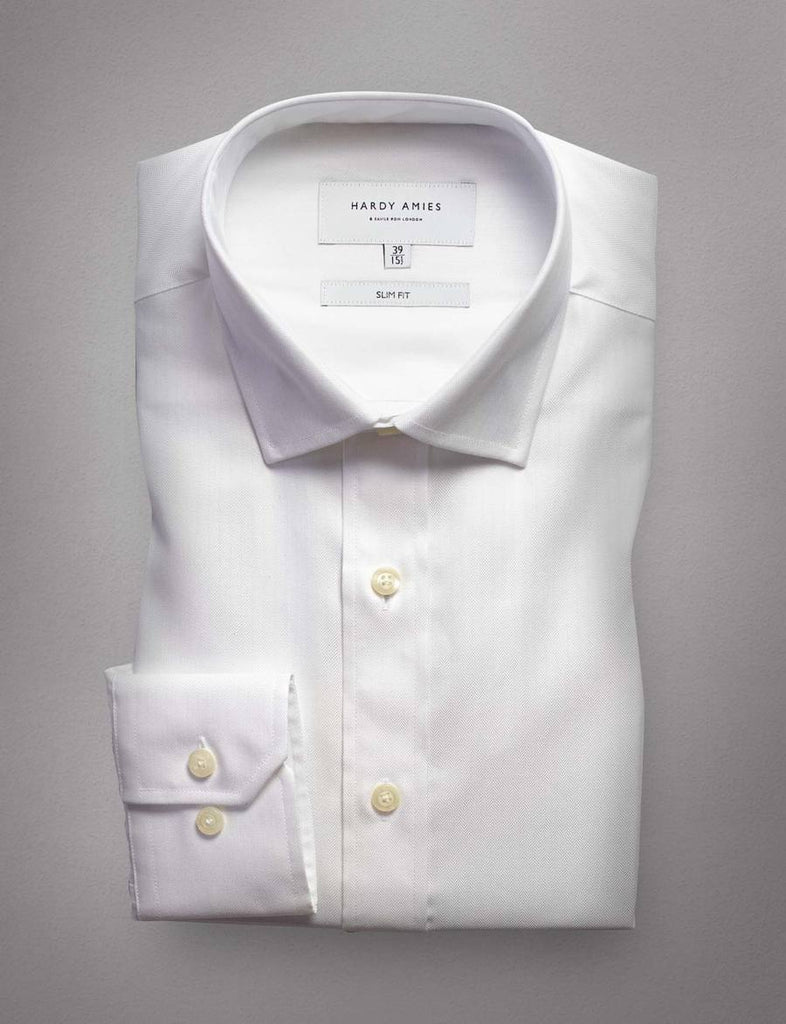 Hardy Amies White Herringbone Business Shirt (Slim Fit)