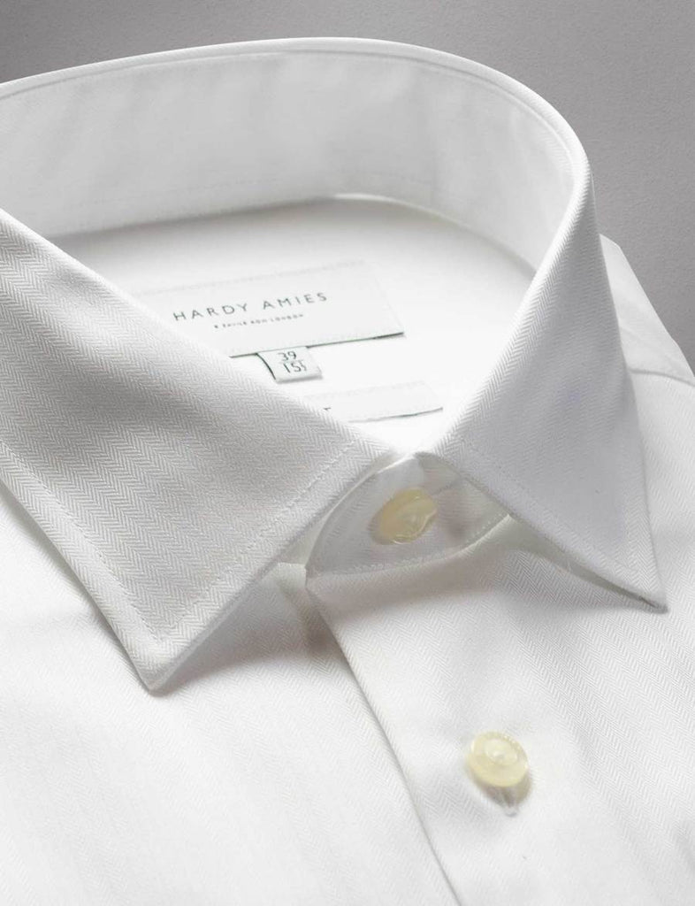 Hardy Amies White Herringbone French Cuff Shirt (Slim Fit)