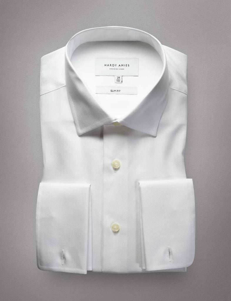 Hardy Amies White Herringbone French Cuff Shirt (Slim Fit)