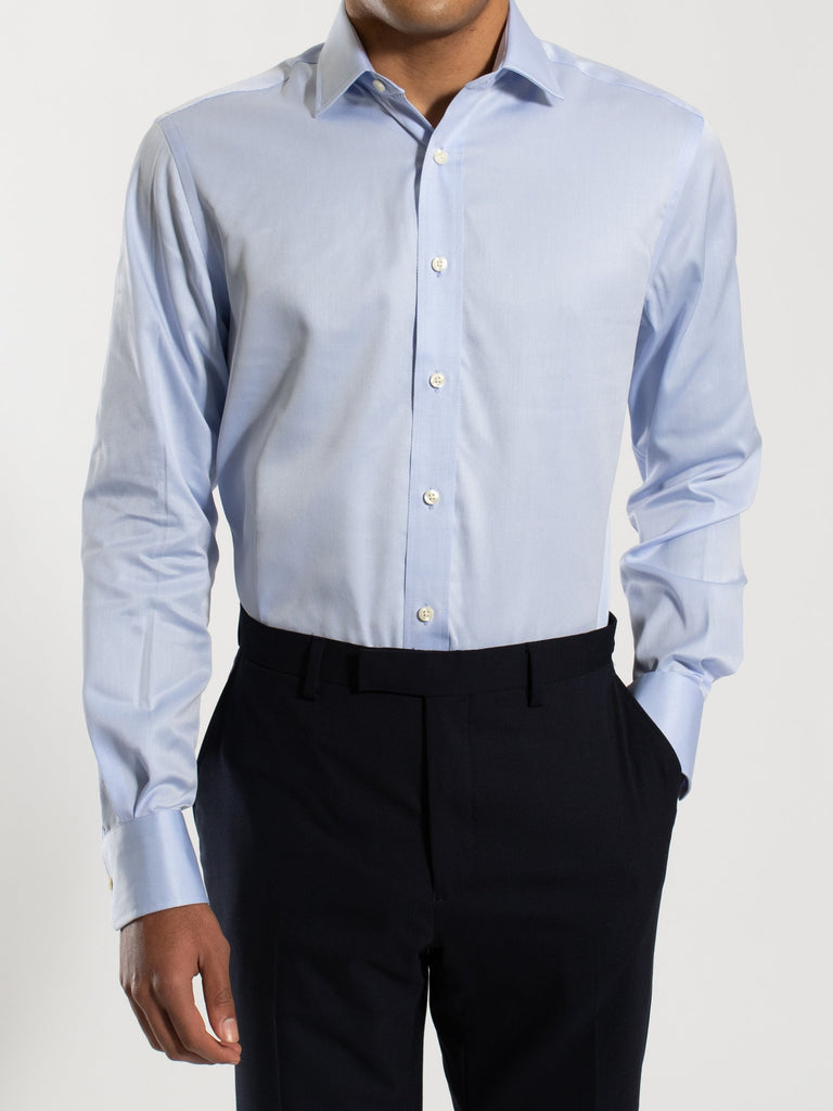 HARDY AMIES LIGHT BLUE TEXTURED SHIRT (CONTEMPORARY FIT)