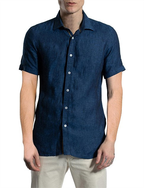 JAMES HARPER NAVY LINEN SHIRT