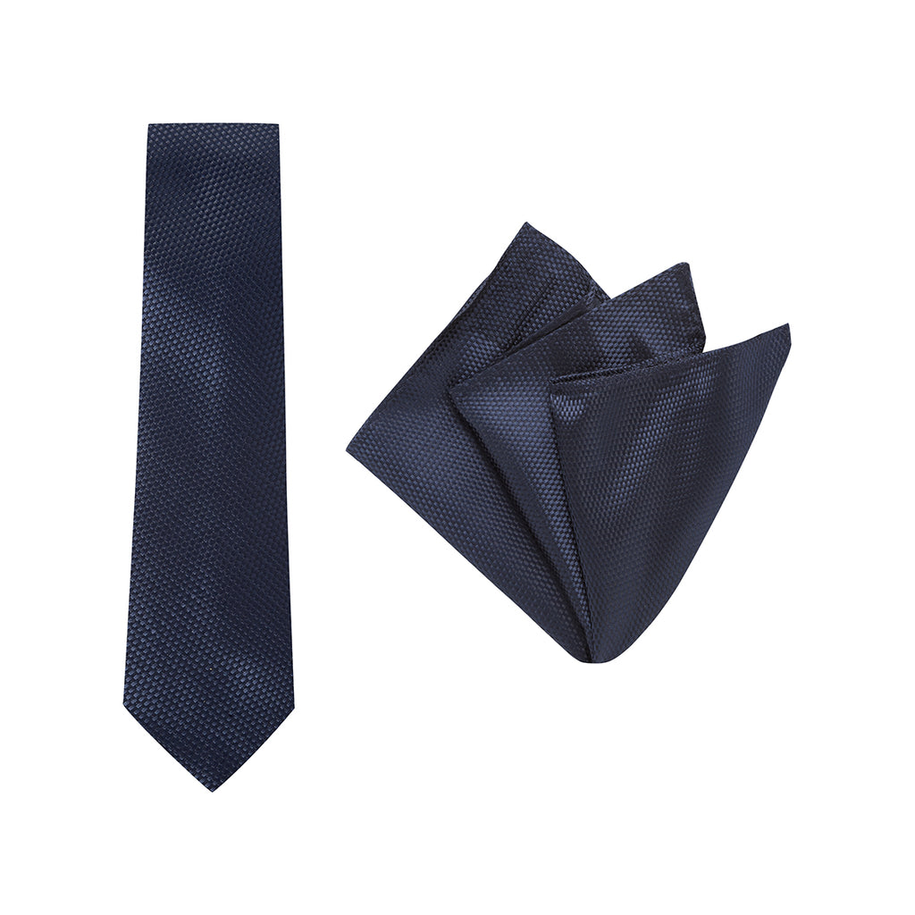 Buckle Navy Carbon Tie and Pocket Square Set