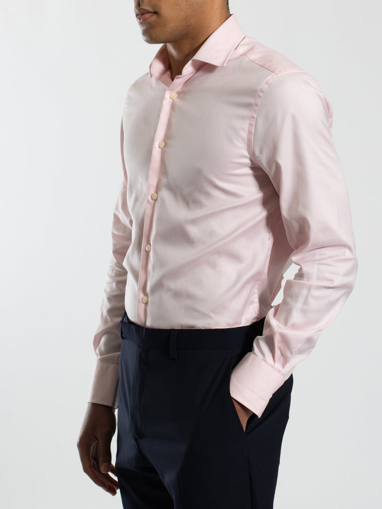 HARDY AMIES SALMON MINI HERRINGBONE SHIRT (SLIM FIT)